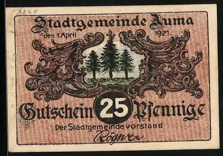 Notgeld Auma 1921, 25 Pfennig, Ein Zwerg mit einem Pilz