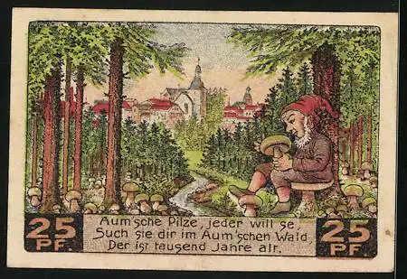 Notgeld Auma 1921, 25 Pfennig, Ein Zwerg mit einem Pilz