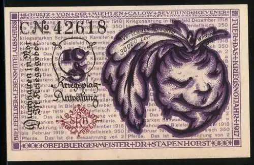 Notgeld Bielefeld 1919, 10 Pfennig, Eine Rübe mit Gesicht