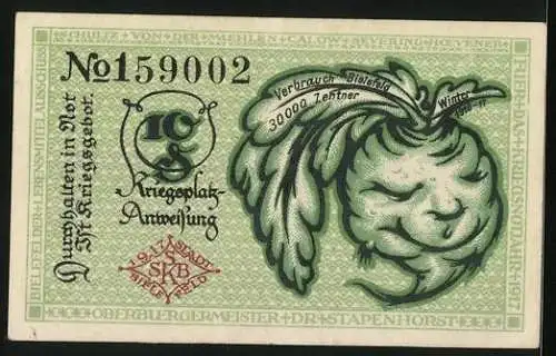 Notgeld Bielefeld 1919, 10 Pfennig, Schlafende Rübe