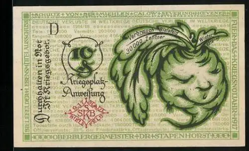 Notgeld Bielefeld 1919, 10 Pfennig, Rübenverbrauch in der Stadt