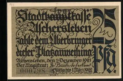Notgeld Aschersleben 1921, 25 Pfennig, Gemüse auf dem Feld