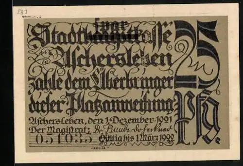 Notgeld Aschersleben 1921, 25 Pfennig, Angebautes Gemüse im Feld