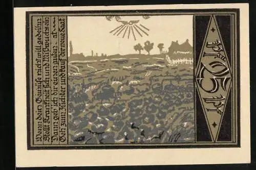 Notgeld Aschersleben 1921, 25 Pfennig, Angebautes Gemüse im Sonnenschein