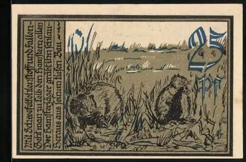 Notgeld Aschersleben 1921, 25 Pfennig, Zwei Hamster auf einer Wiese