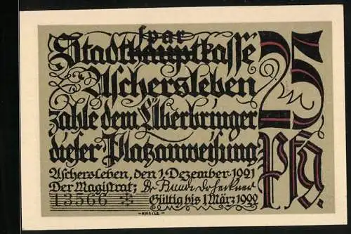 Notgeld Aschersleben 1921, 25 Pfennig, Das Krankenhaus