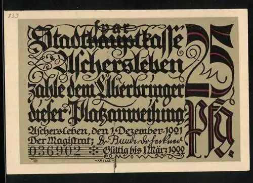 Notgeld Aschersleben 1921, 25 Pfennig, Der Aufgang zum Postberg