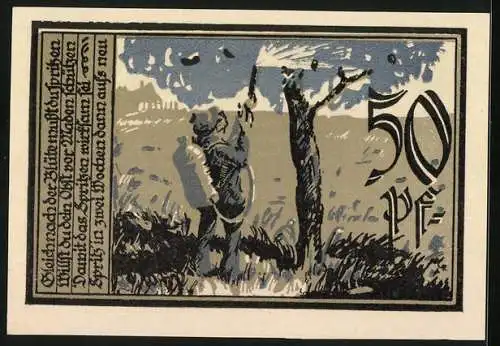 Notgeld Aschersleben 1921, 50 Pfennig, Baum wird vor Insekten geschützt