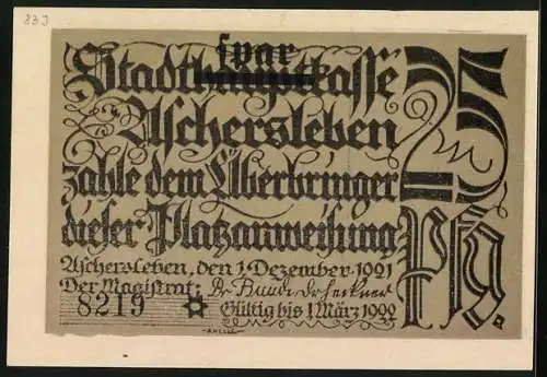Notgeld Aschersleben 1921, 25 Pfennig, Anbaufeld in der Sonne