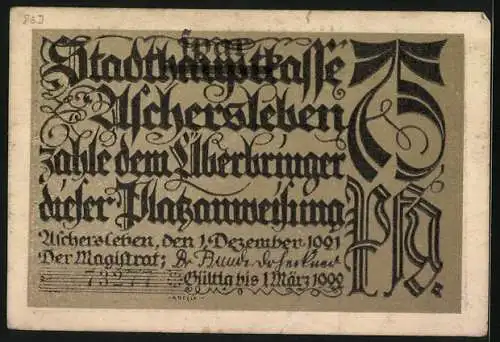 Notgeld Aschersleben 1921, 75 Pfennig, Korn wird gebeizt