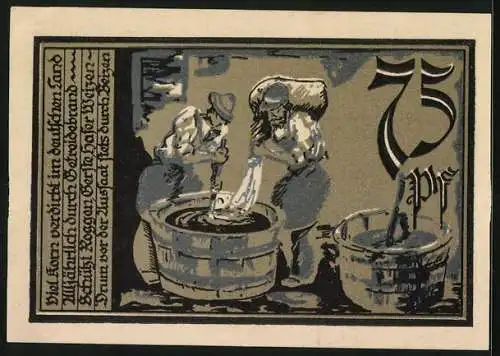 Notgeld Aschersleben 1921, 75 Pfennig, Getreide wird gebeizt