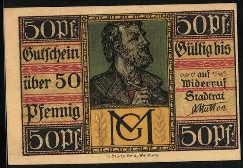 Notgeld Aschaffenburg 1920, 50 Pfennig, Konterfei eines Malers