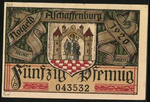 Notgeld Aschaffenburg 1920, 50 Pfennig, Konterfei eines Malers