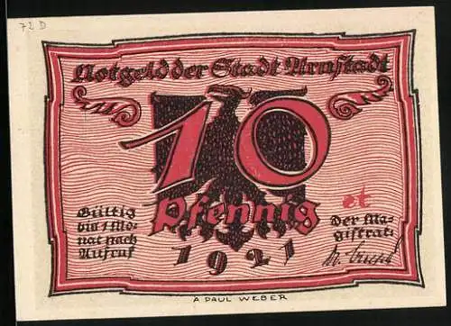 Notgeld Arnstadt 1921, 10 Pfennig, Zwei reiche Männer mit Zigarren und Wein