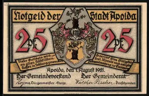 Notgeld Apolda 1921, 25 Pfennig, Zwei verbissene ältere Damen