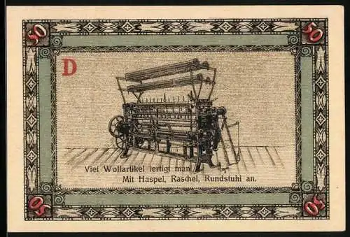 Notgeld Apolda 1921, 50 Pfennig, Ein Webstuhl