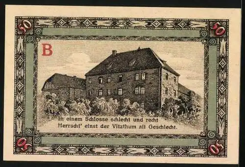 Notgeld Apolda 1921, 50 Pfennig, Blick auf das Schloss