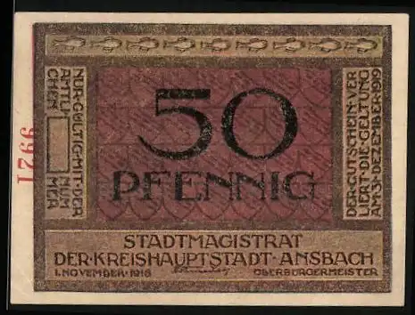 Notgeld Ansbach 1918, 50 Pfennig, Der Teufel auf schwarzem Fohlen holt einen Mann