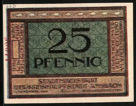 Notgeld Ansbach 1918, 25 Pfennig, Auf weissem Schimmel reitet der Soldat in den Himmel