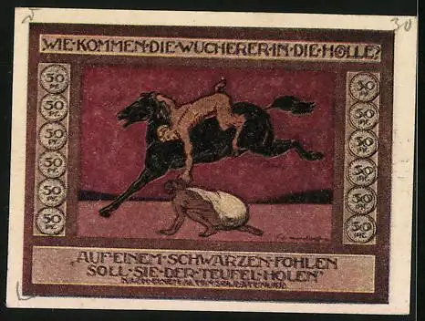 Notgeld Ansbach 1918, 50 Pfennig, Der Teufel auf schwarzem Fohlen holt den Mann