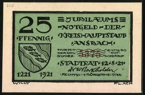 Notgeld Ansbach 1921, 25 Pfennig, Der Schwed 1647