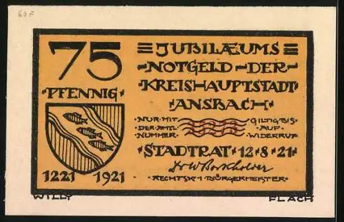 Notgeld Ansbach 1921, 75 Pfennig, Der Rathausbau 1531