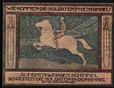 Notgeld Ansbach 1918, 25 Pfennig, Soldat reitet auf weissem Schimmel in den Himmel