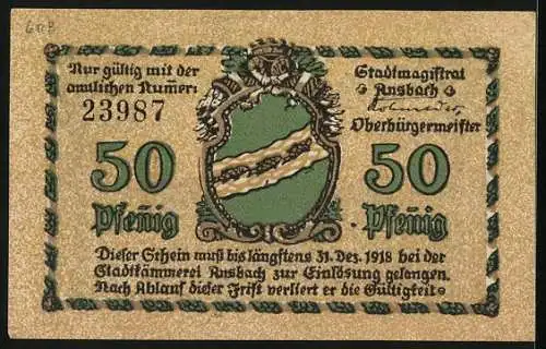 Notgeld Ansbach 1918, 50 Pfennig, Das Herrieder Tor