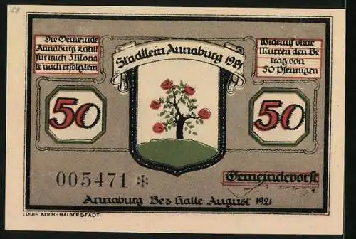 Notgeld Annaburg /Halle 1921, 50 Pfennig, Stiefel hält eine Predigt