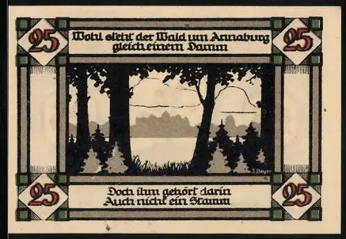 Notgeld Annaburg /Halle 1921, 25 Pfennig, Ortsansicht vom Waldrand