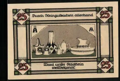 Notgeld Annaburg /Halle 1921, 25 Pfennig, Steingut-Produkte