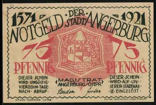 Notgeld Angerburg 1921, 75 Pfennig, Die Evangelische Pfarrkirche