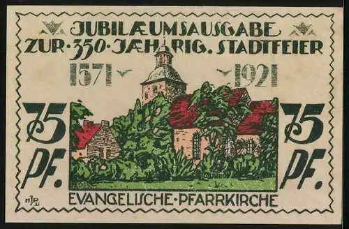 Notgeld Angerburg 1921, 75 Pfennig, Die Evangelische Pfarrkirche