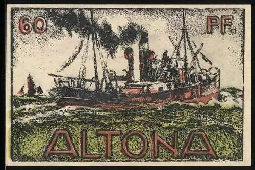 Notgeld Altona 1921, 60 Pfennig, Dampfer auf hoher See