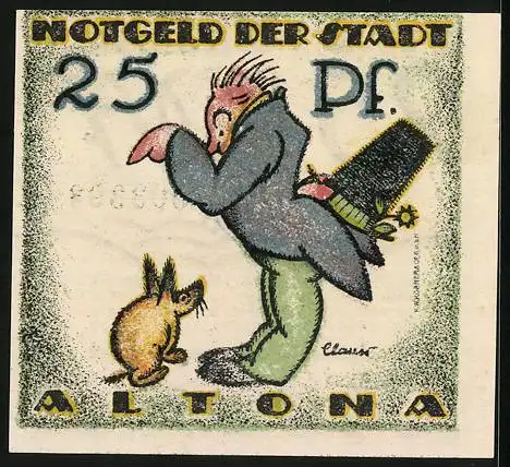 Notgeld Altona 1921, 25 Pfennig, Mann befiehlt einem Hund zu sitzen