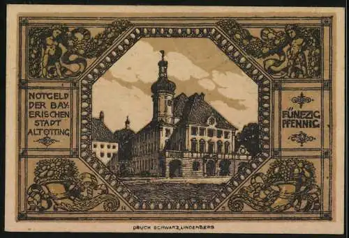 Notgeld Altötting, 50 Pfennig, Rathaus und Kirche