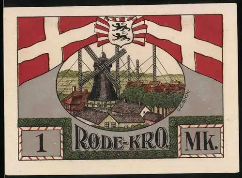 Notgeld Lunderup 1920, 1 Mark, Windmühle, Wappen