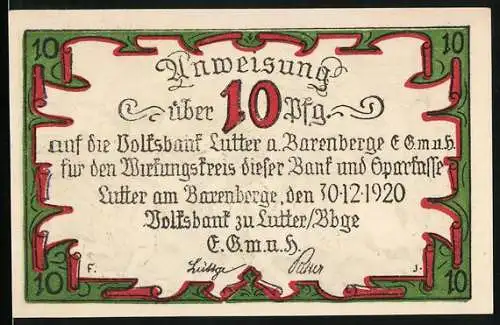 Notgeld Lutter am Barenberge 1920, 10 Pfennig, Die Flucht Christians von Dänemark nach der Schlacht bei Lutter 1626