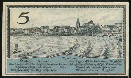 Notgeld Lyck /Masuren 1920, 5 Pfennig, Teilansicht, Wappen