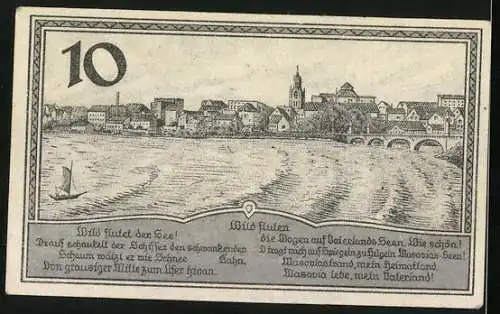Notgeld Lyck /Masuren 1920, 10 Pfennig, Teilansicht, Wappen