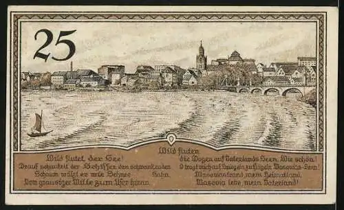 Notgeld Lyck /Masuren 1920, 25 Pfennig, Teilansicht, Wappen