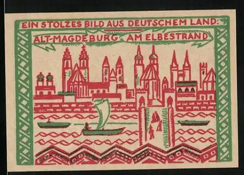 Notgeld Alt-Magdeburg /Elbe 1921, 50 Pfennig, Elbeufer mit Kirche
