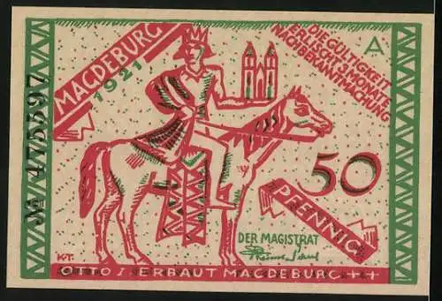 Notgeld Alt-Magdeburg /Elbe 1921, 50 Pfennig, Elbeufer mit Kirche