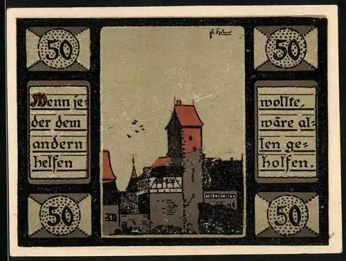 Notgeld Mainbernheim 1920, 50 Pfennig, Ortspartie