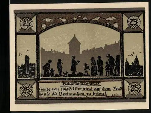 Notgeld Mainbernheim 1920, 25 Pfennig, Bekanntmachung zu den Brotmarken