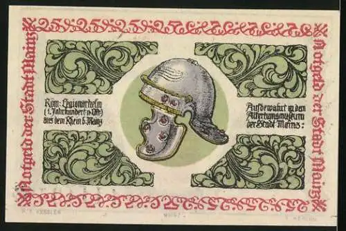Notgeld Mainz 1921, 25 Pfennig, Helm, Wappen