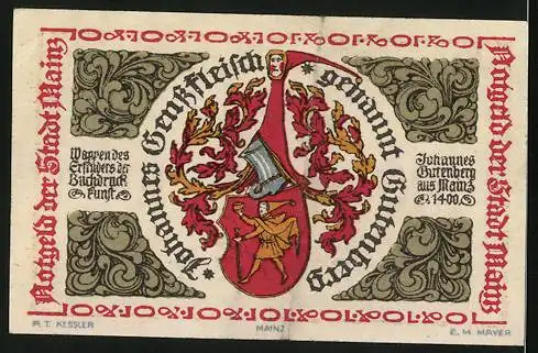 Notgeld Mainz 1921, 10 Pfennig, Stadtwappen
