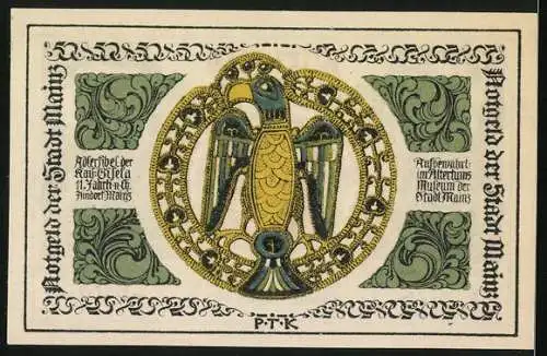 Notgeld Mainz 1921, 50 Pfennig, Adlerfibel, Stadtwappen