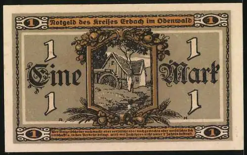 Notgeld Erbach i. Odw. 1918, 1 Mark, Bäuerin mit Ähren