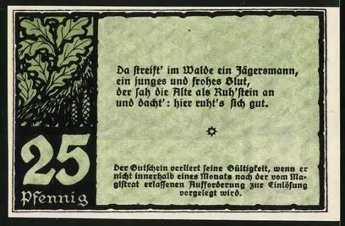 Notgeld Benneckenstein im Südhochharz 1921, 25 Pfennig, Alte Frau und Mann mit Armbrust
